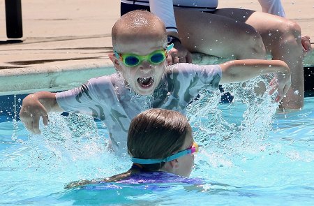 It was a warm day and the pool was made available to visitors.